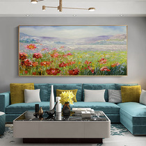 Pure hand-painted oil painting living room horizontal hanging painting sofa background wall decorative painting spring scenery red flower murals original new Chinese style