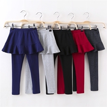 Girl Beats Bottom Pants 2022 Spring Autumn Children Pure Cotton Dress Pants Woman Baby Gush Elastic Fake two outwear long pants