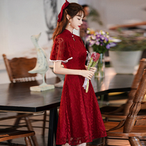 Qipao toast to the bride 2022 The new wedding engagement gown red cover can normally be worn with a small child