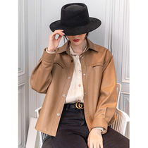 2020 Fall New Henning Genuine Leather Clothing Lady Han Version Loose Lean Square Collar Pure Sheep Leather Casual Short Coat