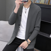 2020 Autumn new V-neck casual knitted cardigan men Korean trend personality wearing sweater coat men