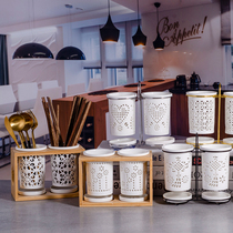 Ceramic chopstick bucket Drain Household chopstick bucket Chopstick box Korean storage shelf Chopstick cage Chopstick tube chopstick cage