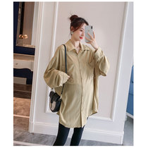 Maternity spring 2021 new fashion suit trendy mom loose lapel solid color long sleeve single breasted shirt