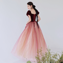 Toasting Bride 2021 new wedding velvet spring autumn little man fugitive princess Burgundy engagement dress