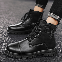 Rain shoes mens fashion waterproof work takeaway leisure leather boots construction site fishing anti-skid high labor insurance tooling Martin boots