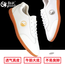 Tai chi shoes mens beef tendon bottom leather martial arts practice shoes autumn and winter soft cowhide Taijiquan sports cotton shoes Female Jinwu