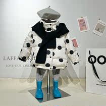 LAFFAN autumn and winter new female treasure knit (detachable) hooded scarf 90% white duck down polka dot down