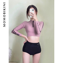 Mo first see South Korea 2021 new sexy long sleeve high waist swimsuit female Conservative students cover belly thin hot spring swimsuit