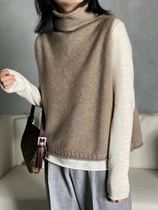 High value warm autumn and winter stacked high collar wool vest women knitted waistcoat shoulder loose thin thick size