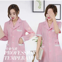 Beauty dress Short-sleeved summer dress Pink embroidered artist work clothes Middle sleeve female doctor white coat Pharmacy work clothes