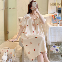 Sleeping Skirt Woman Summer Short Sleeve Pure Cotton 2022 New Pregnant Woman Big Code Extractable Wearing Pajamas Sweet And Cute Princess Wind