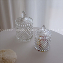 ins Han style embossed check transparent glass vintage sugar cube can can accessories storage storage jar sugar jar
