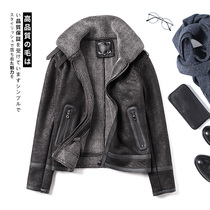 New suede jacket mens winter lamb fur fur one-piece short coat ins Tide brand motorcycle leather men