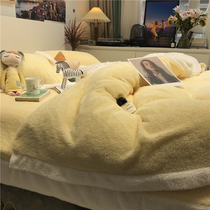 ins winter thick Teddy velvet hipster girl heart yellow bed four piece coral velvet 1 5m1 8 sheets