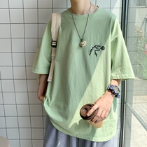 Small Dinosaur Short Sleeve T-Shirt Male Summer Ins port Wind Relaxed 100 Lap Clothes Trend Tide Card Design Sensation half sleeves