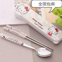 Chopsticks spoon suit Long handle portable cutlery Two sets Stainless Steel Travel Cutlery Elementary School Kids Portable Cutlery