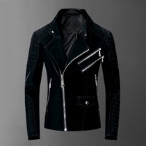 Net red tide brand light luxury Korean version of mens motorcycle leather jacket spring and autumn mens motorcycle clothing leather jacket velvet winter clothing