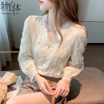 Autumn foreign temperament long sleeve chiffon shirt female spring and autumn 2021 New lace bottoming shirt early autumn coat