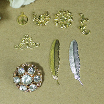 Mini gold flower stickers silver feather diamond button antique flower patch handmade DIY BJD costume