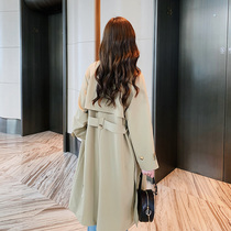 Small windbreaker womens long 2021 spring new popular temperament coat British wind over the knee spring and autumn coat