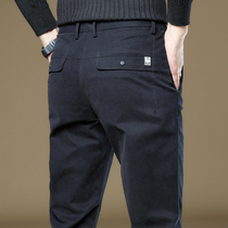GM trendy business casual pants mens autumn and winter New straight slim Joker mens long trousers plus velvet thickened