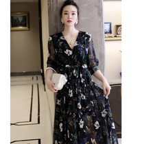 Large size womens autumn 2021 New chiffon foreign style super fairy girl skirt fat sister belly age age slim dress