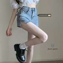 High-waisted hot girls hot pants womens summer jeans thin tight shorts design sense niche split pants ins tide