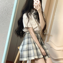 (Ice cream and whale) (transition) original JK uniform gentle gray grid dress (issued within 3 days)