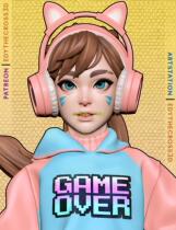 Wearing headphones super cute game girl 3D printing model data STL character hand-made high-precision material file