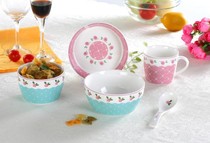 Foreign trade bone jade porcelain childrens cartoon tableware 5-head set series of fresh pastoral style cups and dishes exquisite gifts