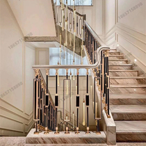 Copper art Aluminum art Stair handrail Light luxury modern simple gold-plated column Chinese Wrought iron solid wood stair railing guardrail