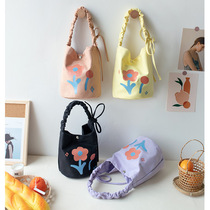 2021 new student canvas rice bag bucket bag small cute lunch box bag lunch bag small Hand bag ins