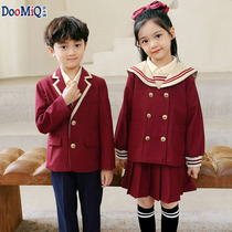 British Academy Wind Wine Red Suit Childrens School Uniform Set Primary School Class Clothes Spring and Autumn Kindergarten Performance