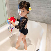 Girls Swimsuit Childrens Clothing New Summer Princess One-piece Black Lace Childrens Swimsuit Girls baby Long sleeve Swimsuit