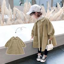 Girls  windbreaker coat Female baby Korean version of the foreign style childrens autumn British style spring and autumn long childrens top tide
