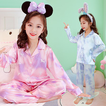 Childrens pajamas summer thin ice silk long sleeve suit children air-conditioning clothing girls pajamas spring and autumn home wear winter