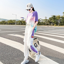 Sports Casual Suit Women Summer 2022 Gradient Han Edition Loose short sleeves Aging Ocean Gas Running Suit Fashion Two Sets