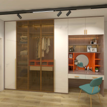 Custom wardrobe with dresser integrated glass door cloakroom Light luxury wardrobe Whole house custom one-door to the top wardrobe