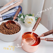 Japanese stainless steel cat food spoon cat food shovel walnut handle pet harbor wind dog food spoon measuring cup dog grain spoon