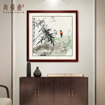 Shangdetang traditional Chinese painting hand-painted authentic living room Chinese decorative painting study hanging painting flower and bird painting bamboo newspaper peace ink painting