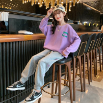 Girls autumn sports suit 2021 New Tide Red Red childrens clothes big boy girl foreign fashion fashion spring autumn