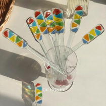 Glass mixing rod ins coffee restaurant milk tea barter vintage long handle mixing rod milk powder mixing spoon honey stick