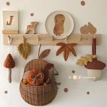  INS Nordic style creative word pure wooden hook Childrens living room bedroom wall decoration hook free punching