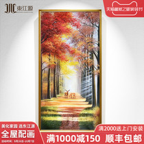 European style hand-painted landscape oil painting lucky tree porch corridor hanging painting vertical American living room Golden Avenue decorative painting