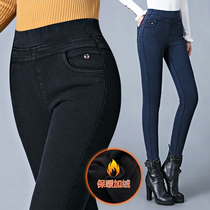 Mother leggings women wear 2021 new spring and autumn winter plus velvet padded high waist middle-aged and elderly pants small feet denim