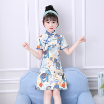 Childrens cheongsam spring and summer Chinese style girls retro fashion improved dress children catwalk foreign style thin Tang suit