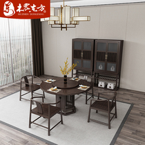 Mu Zhen Oriental new Chinese round dining table 1 35 meters full solid wood ebony round dining table and chair turntable household combination