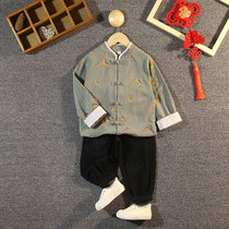 Boys Hanfu chun qiu kuan 1-year-old 3 baby costume male Chinese style fu gu zhuang childrens clothing set small and medium-sized clothing autumn