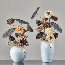 Vase decoration Chinese floral art fake flower decoration Buddha front for Buddha Simulation lotus lotus dried flowers Zen dried flowers cuttings