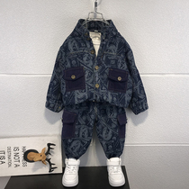 Korean childrens clothing boy suit 2021 autumn new foreign-style denim two-piece tide children Spring and Autumn handsome clothes